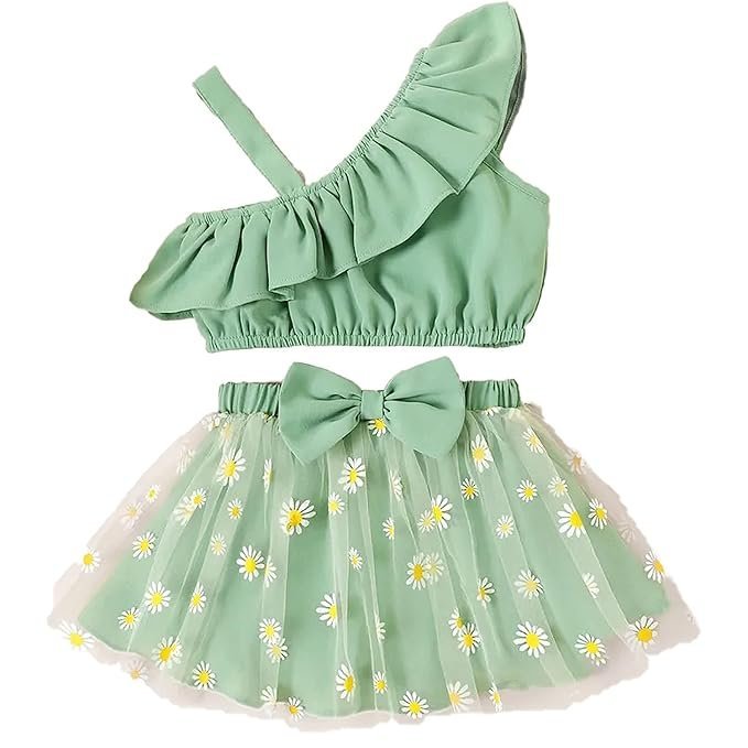Pista Green Latest Fancy Stylish Baby Girls Crop Top Pure Viscos Cotton With Flower Printed Design Skirts