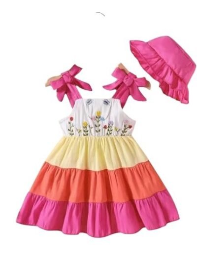 Multicolour Kid Girls Multicolor Sleeveless Floral Frock Dress - Solid