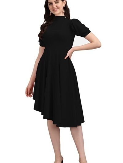 Women’s High-Low Knee Length Dress(Black)