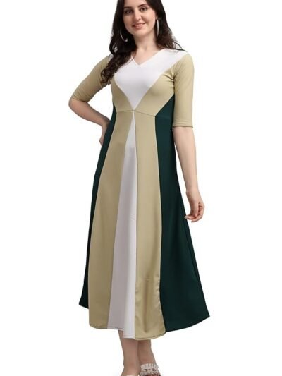 Women's Geometric Half Sleeve Maxi Dress(Green)