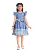 Girls Blue Casual Wear Colour Floral Print Cotton Frock