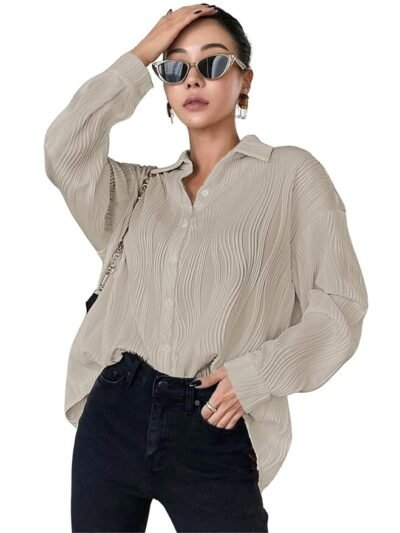 Oversized Shirt for Women | Shirt for Women Stylish Western | Long Shirt for Women(Beige)