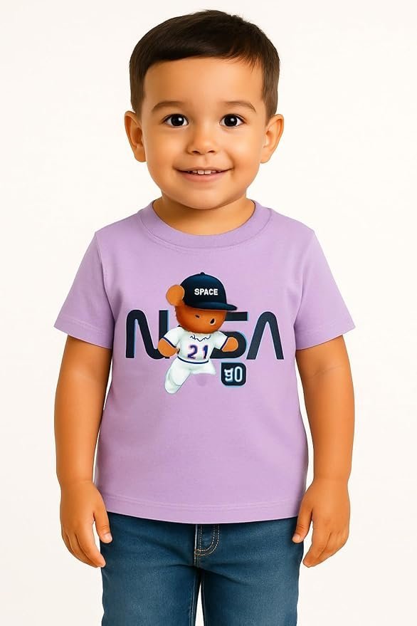Boys Purple Polycotton Printed T-Shirt, Summer Casual Wear, Round Neck Half Sleeve Printed Tee for Kids