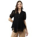 Women's Georgette Solid Flared Western Regular Fit Top | Western Top| Top for Women(Black)