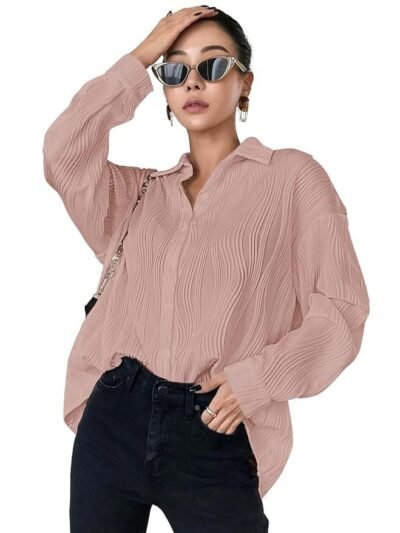 Oversized Shirt for Women | Shirt for Women Stylish Western | Long Shirt for Women(Pink)