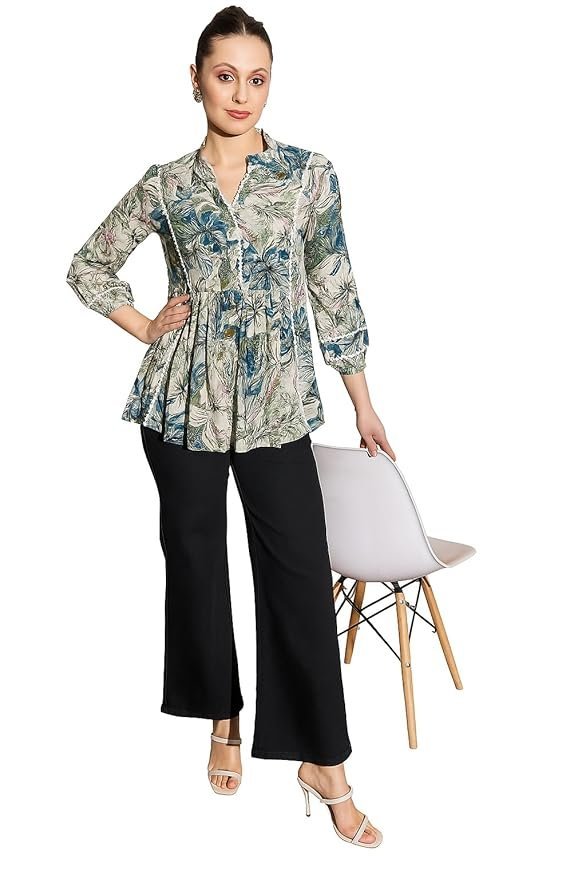 Women Floral Regular Fit Tops | Blouse | Elasticated Cuffs | Shirt
